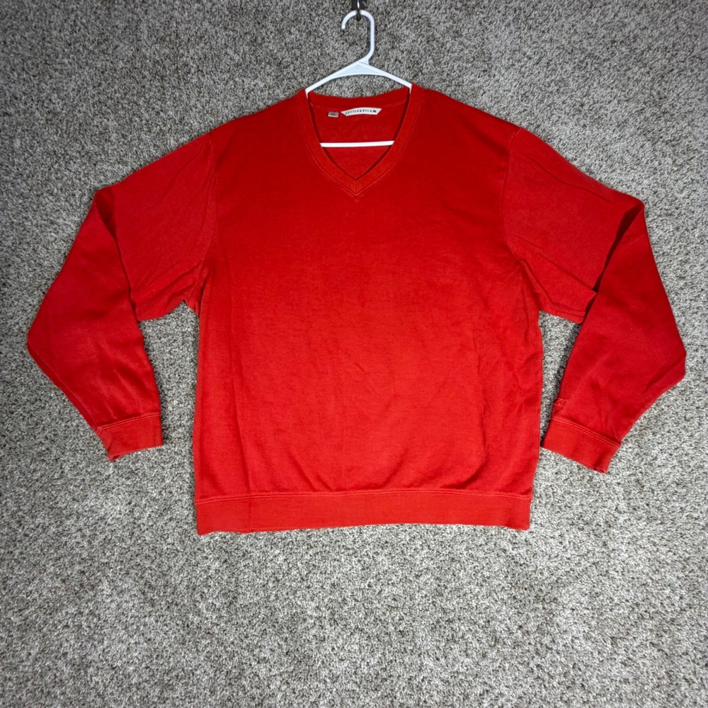 Cutter & Buck Mens V-Neck Pullover Sweater Red Long Sleeve Size L Knit Top